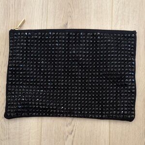 Deux Lux Black Jeweled Zip Pouch with Gold Pull